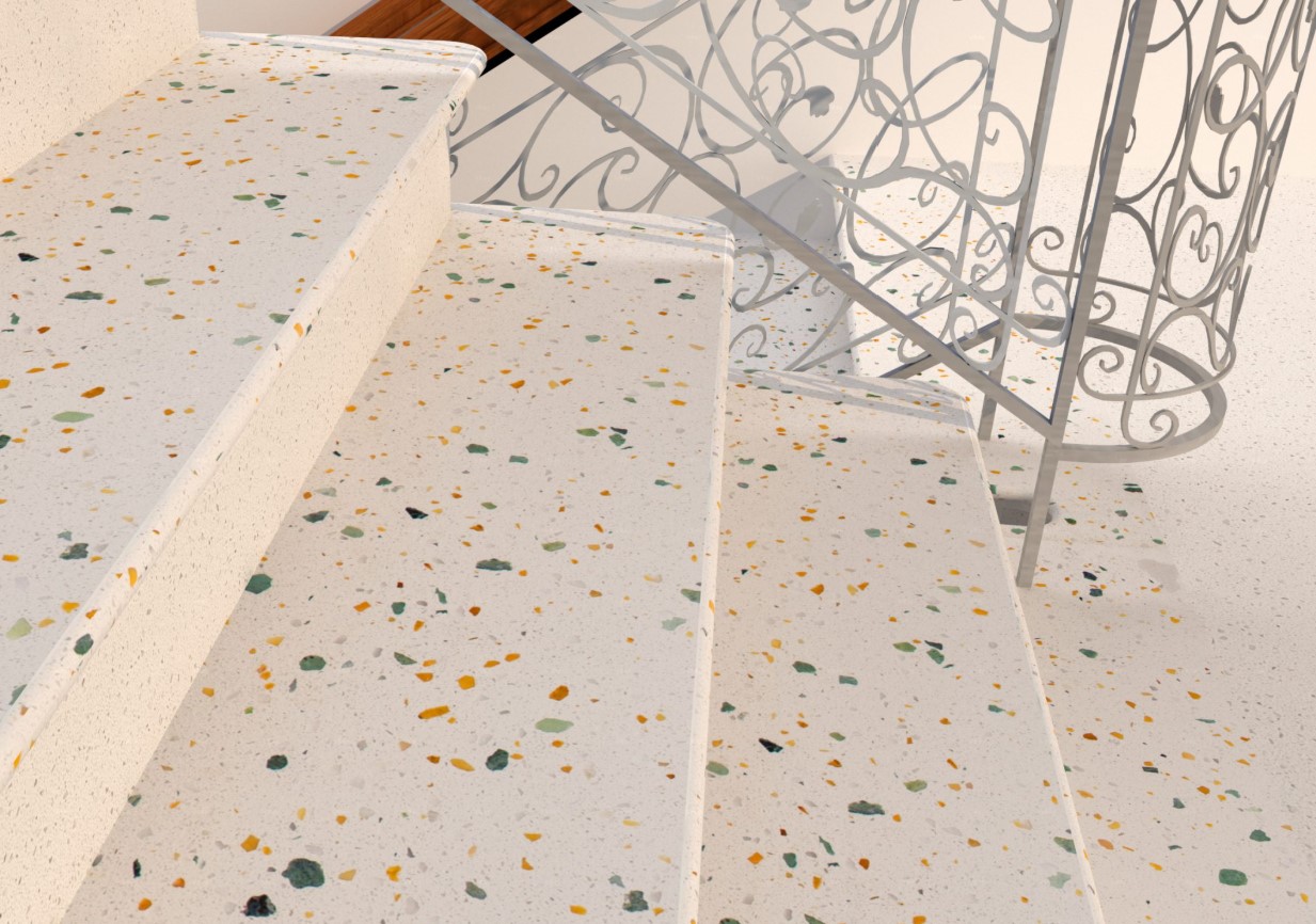 Cầu Thang Terrazzo Thạch Anh Đá Quý – Điểm Nhấn Kiến Trúc Hiện Đại và Giá Trị Phong Thủy